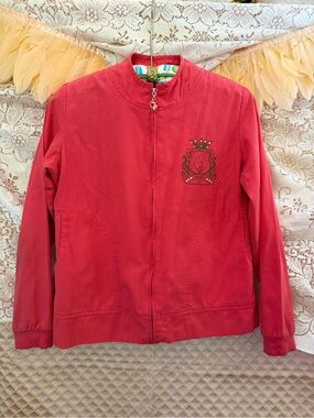 Baby Phat Coral Embroidered Crest Zip-Up Bomber Jacket Small
